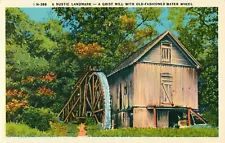 Rustic Landmark A Grist Mill with Old Fashioned Water Wheel Vintage Postcard