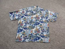 VINTAGE Cheese Burger In Paradise Shirt Mens XL Blue Button Up Hawaii Aloha Camp