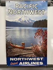 Vintage Airline Poster Original 25x40” Pacific Northwest Orient Airlines Canoe