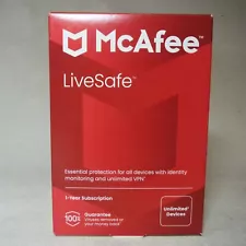 MCAFEE LIVESAFE 2024 UNLIMITED DEVICES ANTIVIRUS INTERNET VPN 1 YEAR SEALED BOX