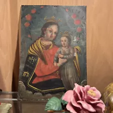 antique 19th c mexican retablo 7x10 Please Read