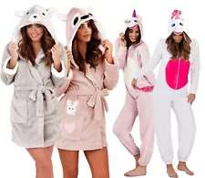 LADIES 3D SOFT & COSY ANIMAL DESIGN NOVELTY HOODED GIRLS DRESSING GOWN ROBES