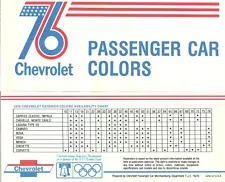 1976 Chevrolet Factory Paint Chips Camaro Monte Carlo Impala Sales Brochure