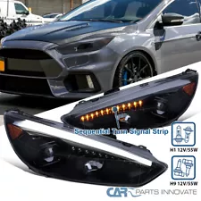 Tinted Black Projector Headlights w/ Sequential LED Turn Signal Fits 15-18 Focus