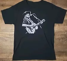 Distressed Vintage Willie Nelson T Shirt Medium Black Outlaw Tour Cut Neck Line