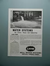 1945 LAYNE VERTICAL TURBINE PUMPS "WATER SYSTEMS FOR CITIES, .." SALES ART AD