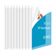 Plexiglass Panels/ 8.5X11Inch PET Sheet (10 Pack, 0.03" Thick);Thin & Flexible P