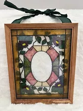 Handcrafted Double Stained Glass 15” X 12” Floral Framed Panel OOAK