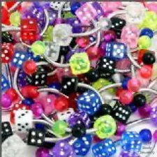 10 14g UV Reactive Dice Belly Rings WHOLESALE Body Jewelry Piercing Lot SALE