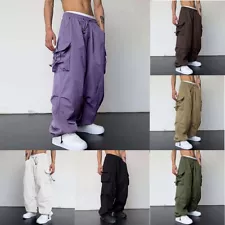 Mens Cargo Parachute Pants Streetwear Vintage Y2k Hip Hop Wide Leg Sweatpants