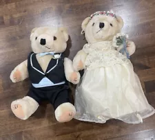 Wedding Teddy Bears - 12” Bride In Dress And Groom In Tux Plush Pair