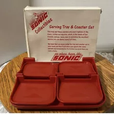 Vintage Sonic Car Hop Drive-In Red Plastic Window Tray Plus 4 Minis