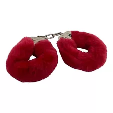 ð FAUX FUZZY NOVELTY HANDCUFFS ADULT SIZE RED NO KEYS - M0