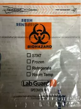 100x Resealable Biohazard Plastic Bags 8x10 zip lock tear zone Lab Guard 2 mil