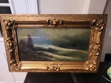 Up for sale is a 19th century oil on canvas. Signed (M.E. King?) Marine piece