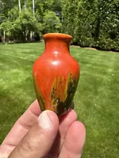 PEWABIC POTTERY? UNMARKED IRIDESCENT LUSTER DRIP GLAZED MINIATURE VESSEL VASE