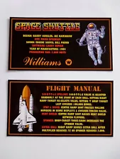 * * 'SPACE SHUTTLE' Williams 1984 Custom Instruction/Apron Cards (New) * *