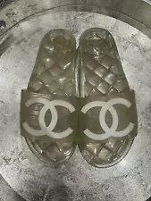 CHANEL transparent pink CC JELLY SLIDES Sandals - Size 39 -40 ( Runs Small )