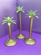 3 Palm Tree Candle Holders Candlesticks Metal 14" 12" 10" Great Condition SALE!