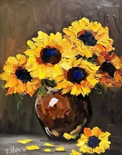 Sunflowers Painting Floral Original Art Impasto Oil Painting Flower Still Life