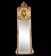 Golden Italian Baroque/Rococo Style Full-Length Floor Mirror with Relief Details