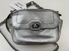 Coach Campbell Silver Turnlock Leather Camera Shoulder Crossbody Hand Bag