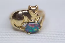 14 CP (Carat Purity) Vintage Cat with Black Opal Ring