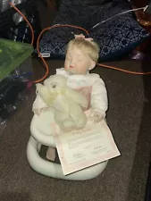 Vintage Porcelain Baby in Walker with Teddybear (10 x 15 x 13 tall)