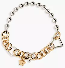 NIB Versace Medusa Logo 2Tone Gold Silver Star Heart Chunky Chain Necklace $1675