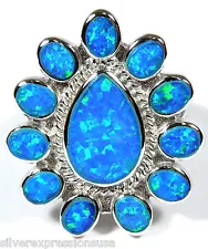 High Quality Blue Fire Opal Inlay Solid .925 Sterling Silver Ring size 6 or 7