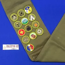 Boy Scout 1960's Merit Badge Sash with 13 Merit Badges 248C1