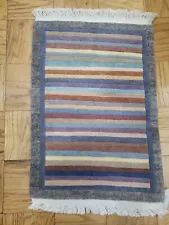 Vintage Whool Stripped 23X35 Inches Tibetan Rug Hand knotted. Thick