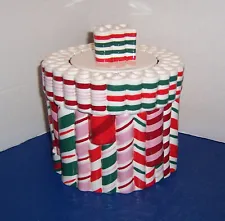 New ListingVintage Christmas Ribbon Candy Cookie Jar w/ Lid (7.5” tall) Peppermint Candy