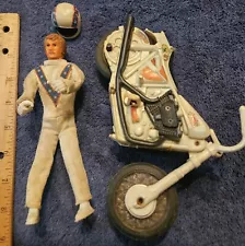 1970’s Ideal Evel Knievel With Stunt Cycle And Helmet Used