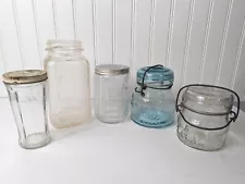 Lot Of 5 Vintage Atlas Tea Decorative Glass Jars Collectible Blue