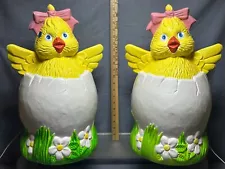 (2) Vintage Easter Chicks Hatchlings Light Up Blow Molds Made in Canada 21"