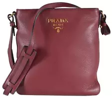 New Prada 1BH142 Cerise Red Vitello Leather Bandoliera Zip Crossbody Purse Bag