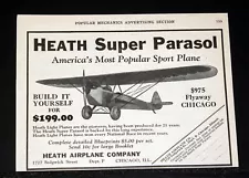 1929 OLD MAGAZINE PRINT AD, HEATH SUPER PARASOL, AMERICA'S POPULAR SPORT PLANE!