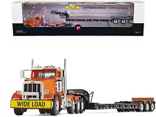 Peterbilt 367 Day Cab Bright Orange and Talbert 55SA Tri-Axle Lowboy Trailer Bla