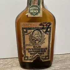 VTG Old Overholt Straight Rye Whiskey EMPTY Mini Bottle, Paper Labels, 1931 Tax