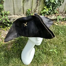 RENAISSANCE PIRATE BUCANEER CAPTAIN Genuine Black Leather Men TRICORN HAT