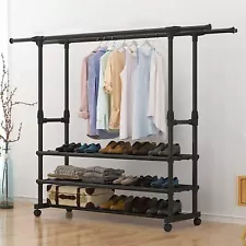 Heavy Duty Clothing Garment Rack Rolling Clothes Organizer Double Rails Hanging