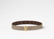 LOUIS VUITTON Reversible LV Initiales 30 Mm Monogram Beige Belt Size 80