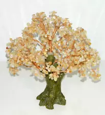 Bonsai Tree Ceramic Large Real Orange Citrine Gemstone Chips Money Good Luck 12"