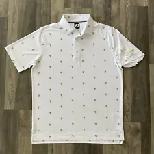 Footjoy Lisle Self Collar Polo Shirt Men’s LARGE Cactus Print White Stretch