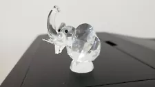 CRYSTAL ELEPHANT Figurine Black Eyes Trunk Up For Luck Large Ears - 2.25“ Tall