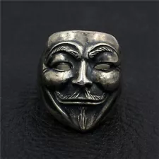 "V for Vendetta" Mask pendant 925 sterling silver handmade biker rock Mask ring