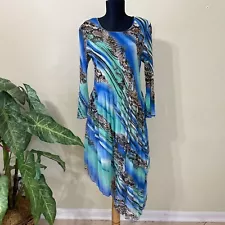 Lindi Dress Midi Long Sleeve Crinkle Boho Lagenlook Art to Wear