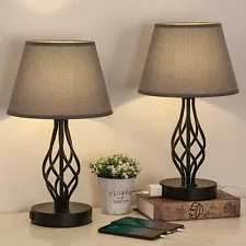 Modern Set of 2 Bedside Lamps w/Dual USB Port Nightstand Table Lamps w/AC Outlet