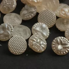 Lot (24) Czech Vintage pearl dimi glass buttons for repurposing 10mm